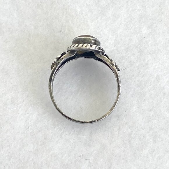 Sterling Silver 925 Bezel Set Oval Abalone Shell Floral Accent Ring Sz 3.75 - Picture 11 of 16